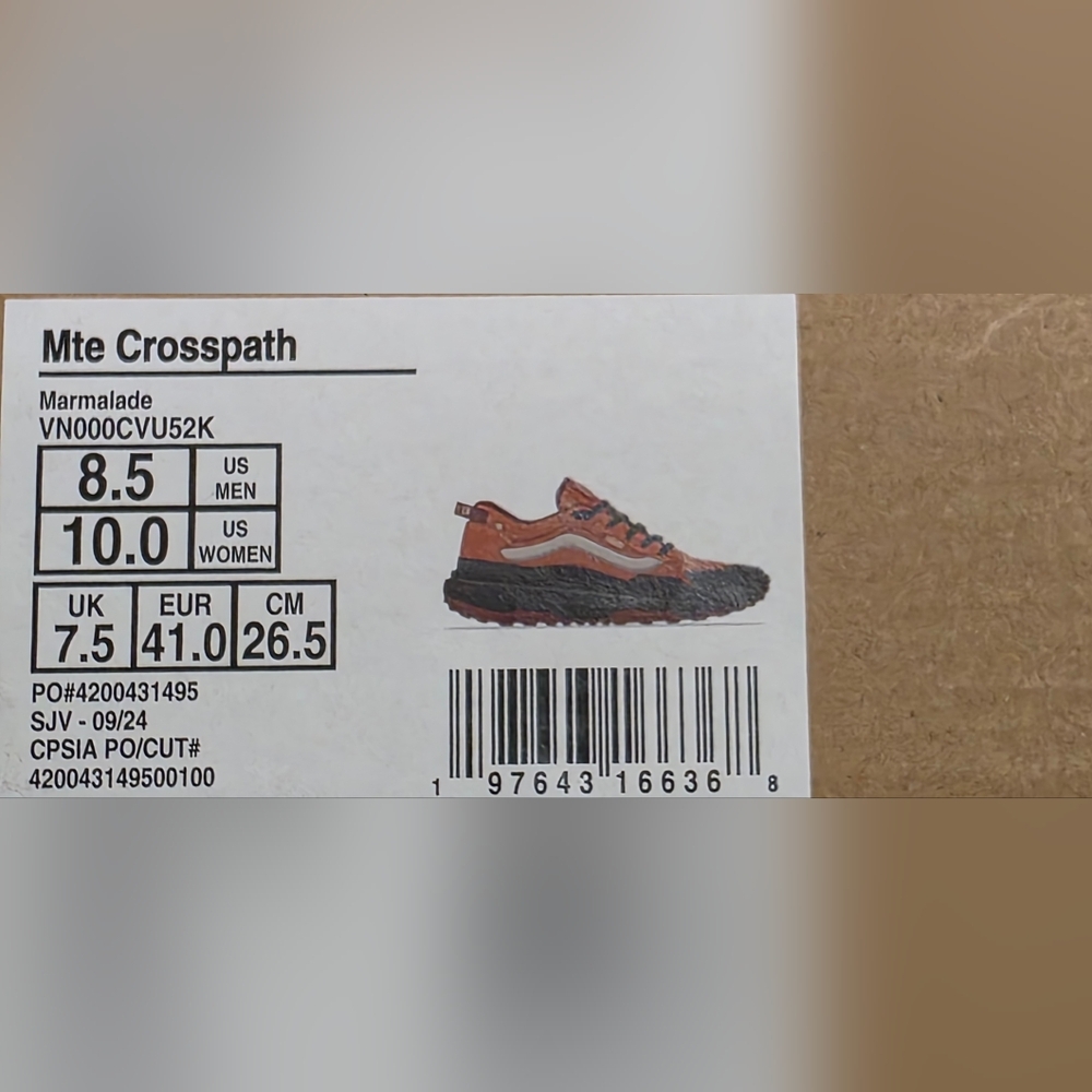 Vans Men's Orange and Gray SneVans MTE Crosspath – Marmalade – Size 8.5 Men - Picture 6 of 6